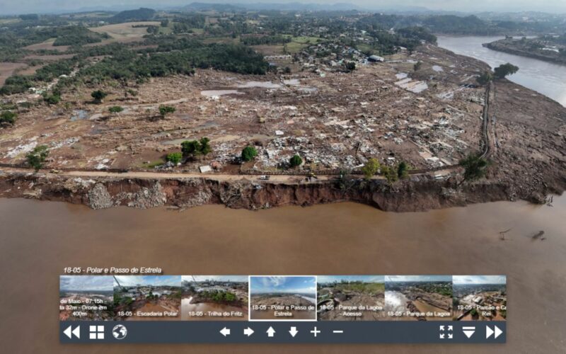 Fotos em 360º mostram estragos da enchente em Estrela-RS