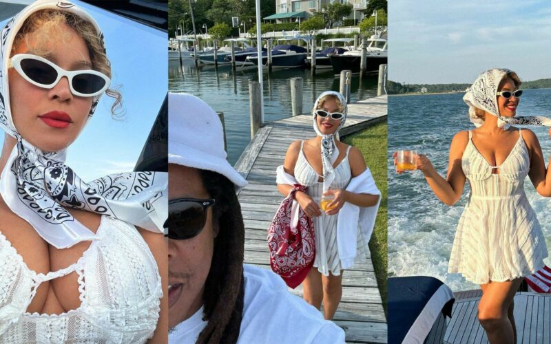 De look decotado e batom vermelho, Beyoncé curte férias com Jay-Z nos Hamptons - Metropolitana FM